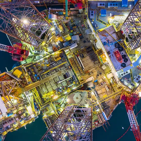 Offshore oil and gas platform deck seen from above